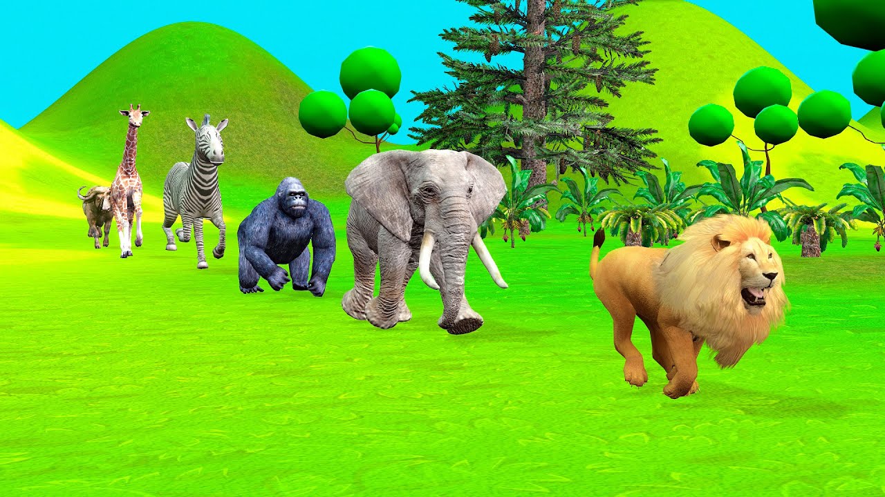 Long Slide Game with Cow Elephant Gorilla Hippopotamus Tiger 3d Animal Game Funny 3d Animals