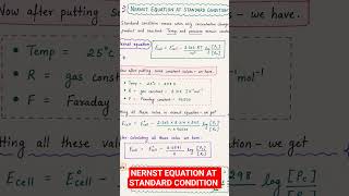 Nernst Equation in 5 Minutes | Standard Condition Explained Easily #chemistry #shorts #trick