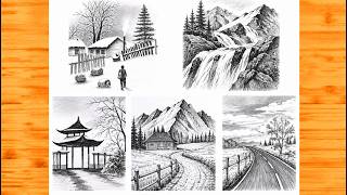 5 Beautiful Nature Pencil Sketches | Easy Landscape Drawing Tutorial Step by Step