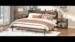 IRONCK King Size Bed Frame with Storage Headboard