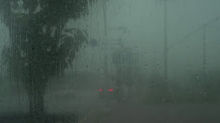 천둥 번개 빗소리 차지나가는 소리 - 버스 정류장 유리창에 빗방울 흐르는 영상  2시간
