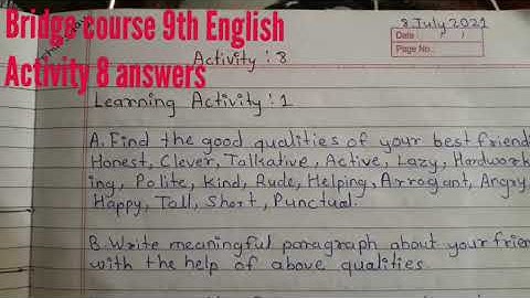 Bridge course 9th English activity 8 answers | 9th Standard | answer | Bridge course |