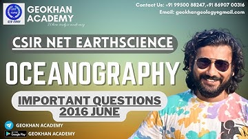 CSIR NET EARTHSCIENCE June 2016| Important MCQ on Oceanography | Geology lectures | Geokhan academy