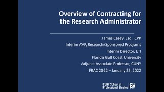 An Overview Of Contracting For The Research Administrator