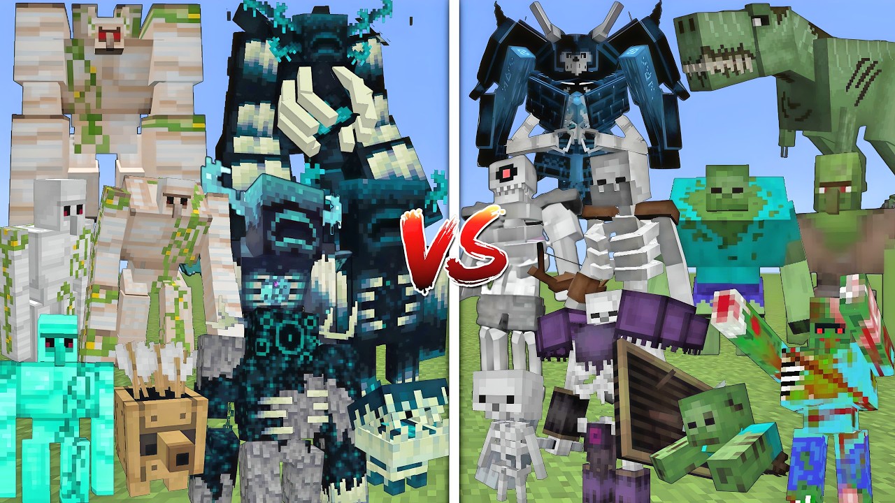 ALL MUTANT IRON GOLEMS & WARDENS MOBS VS ALL MUTANT SKELETONS & ZOMBIES ...