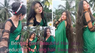 Long hair play in saree by Rapunzel swagata।Bengali long hair play। Black Long hair lover.