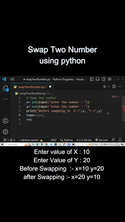 Swapping two number using python - YouTube