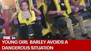 Video shows moment terrified girl realizes her seatbelt isn't buckled on drop tower ride