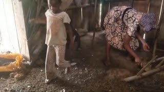 African Village Girl's Life//Cleaning the shed as a daily routine.
