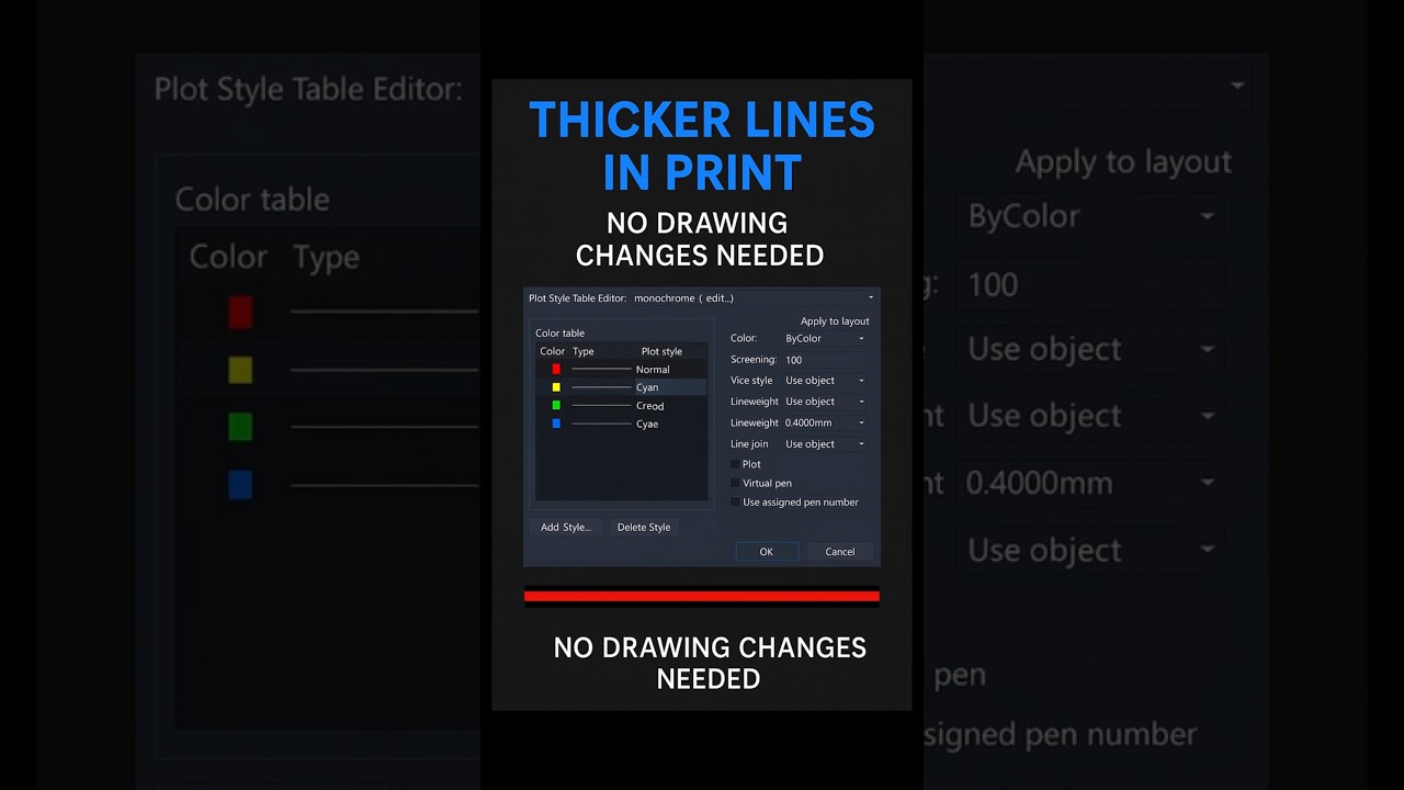 Более толстые линии на чертеже без изменения самого чертежа 