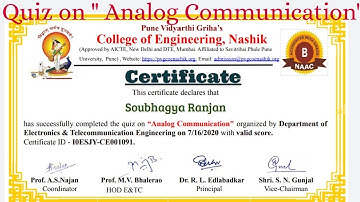 Free Quiz Certificate | | Online Quiz On "Analog Communication" ||| Online Quiz Free Certificate