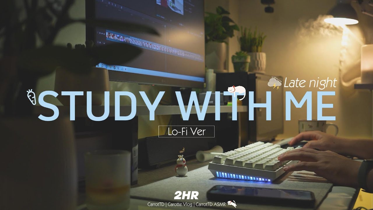 2-HOUR STUDY WITH ME Late night| Lo-Fi, Background noises, Rain sounds | Pomodoro 25/5