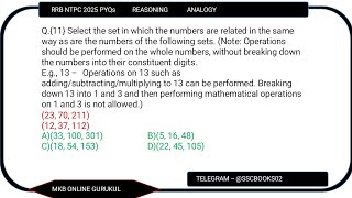 ANALOGY 🔵 RRB NTPC 2025 REASONING| (23, 70, 211) (12, 37, 112) | MKB ONLINE GURUKUL