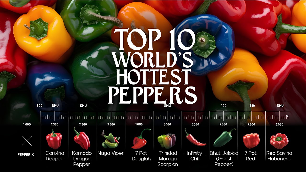Pepper Ranks Top 10 World's Hottest Peppers Ranked by Scoville Heat Units - YouTube