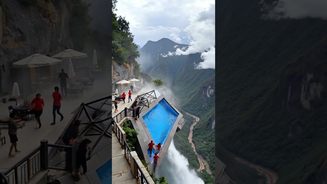 Horrible Moment Luxury Cliffside Pool Collapses With Tourists Disaster Poolfall Shocking