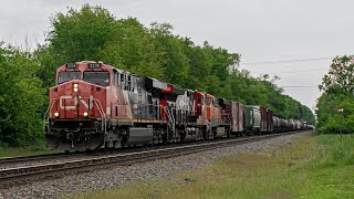 Faded Canadian Style ES44AC Leads CN M399-31 With A Awesome P5 Horn In Cassopolis, Michigan.