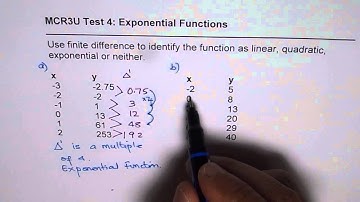 MCR3U Exponential Test First Difference for Exponential Linear Quadratic or Neither DSSSB Maths