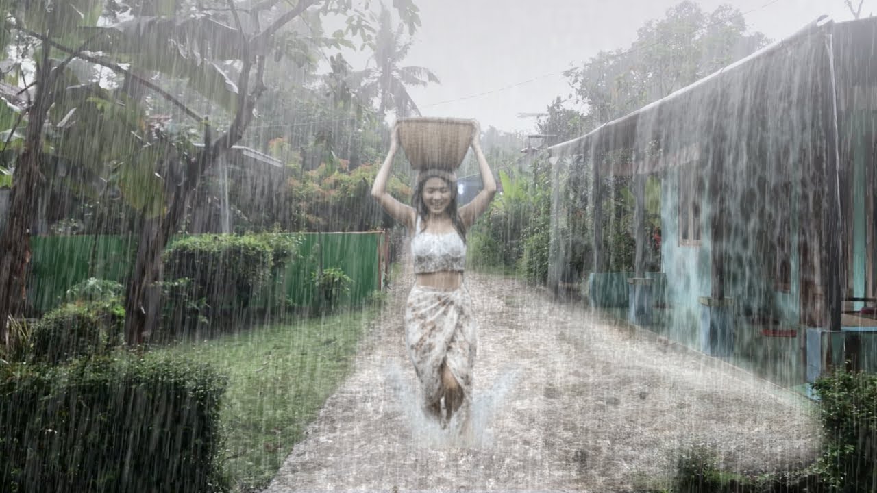 Дождливая прогулка по деревне Индонезии ⛈️ Вечная тихая красота | Дождь звучит уютно