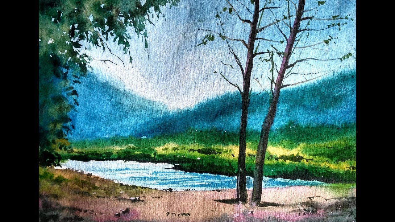  simple  watercolor  landscape painting  watercolor  painting  