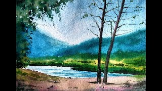 watercolor beginners landscape painting simple