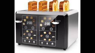 PULZO 4 Slice Toaster Wide Slot, LED Display, Dual Independent Control Panel, 6 Bread Modes,