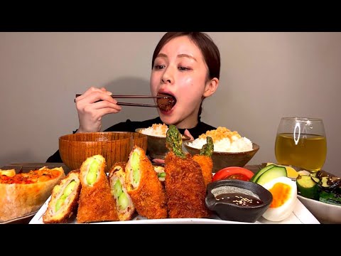 【ASMR】アスパラ豚巻きカツ [咀嚼音/EatingSounds/Mukbang/먹방]