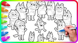 BLUEY Coloring Pages - BIG FAMILY. Do you know How to color ALL Family CARACTERS from Bluey show?