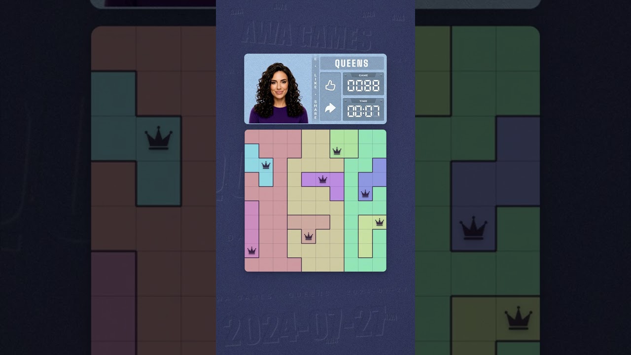 LinkedIn Queens #88 solved board for July 27, 2024, 10x10 grid