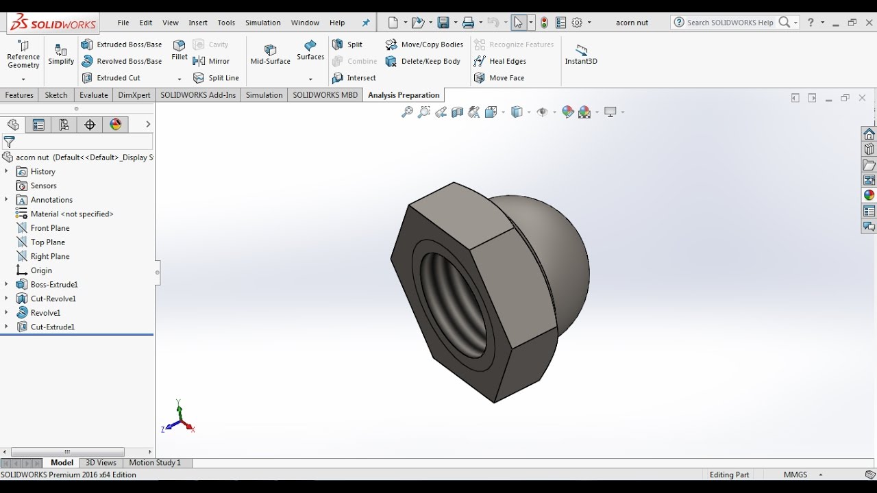 How to design a acorn nut in solidworks?