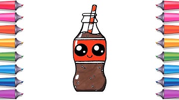 How to draw a cute coca cola bottle step by step