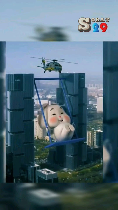 Kelinci lucu raksasa bermain ayunan