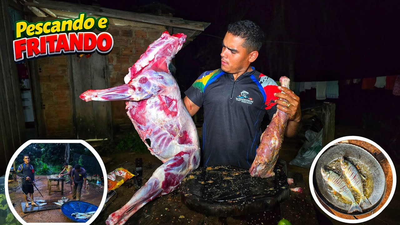 Família chegou no sítio para limpar represa, pescar e fazer os peixes assado e frito