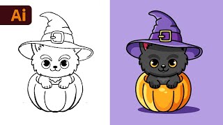 Adobe Illustrator Tutorial - Create a Halloween Cat Character from Sketch