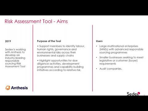 Webinar: Changes and Developments in the Sedex Risk Assessment Tool