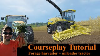 Farming Simulator 2015 courseplay tutorial - how to use a forage harvester + unloader tractor screenshot 5
