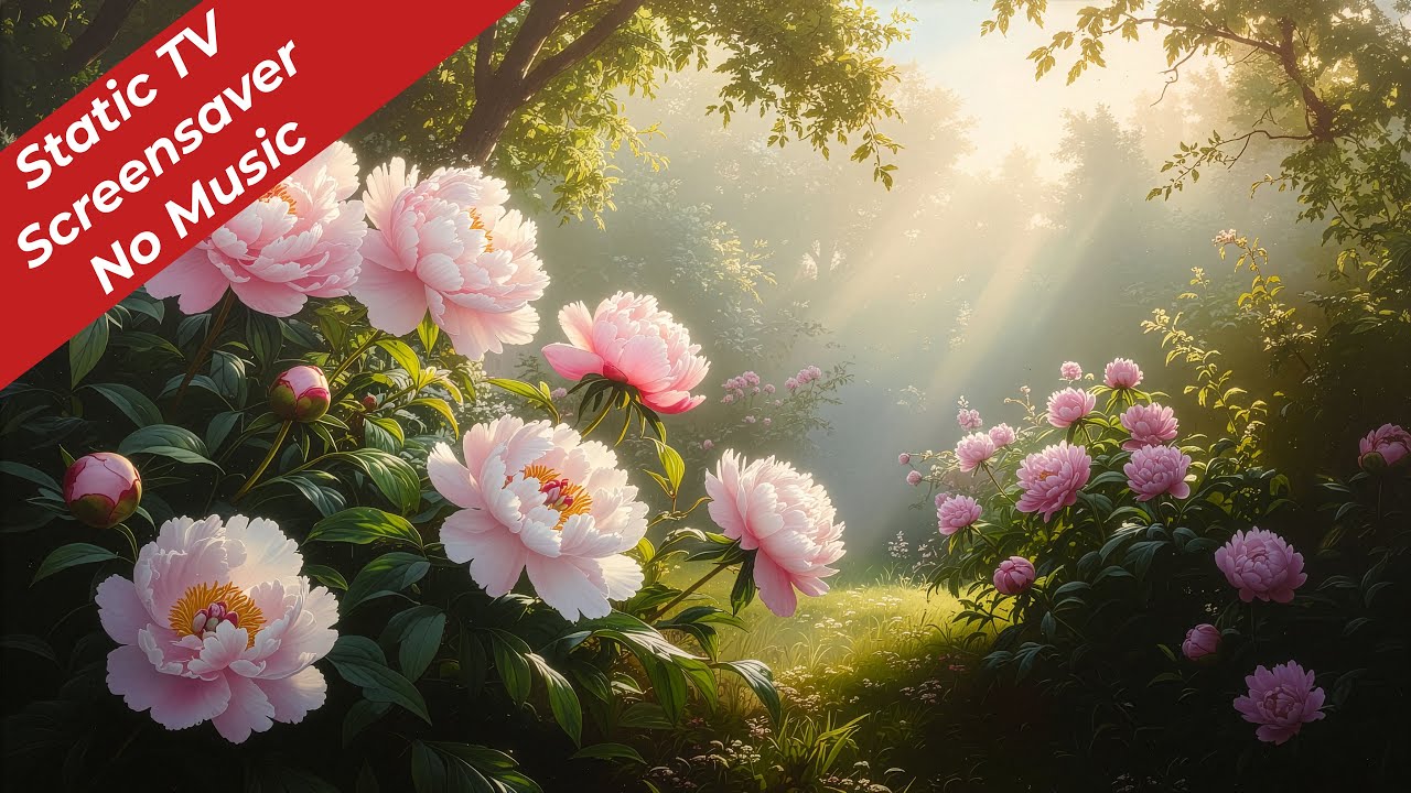 🌸✨ Pink Peonies Garden at Sunrise | Static TV Screensaver | No Sound | 4K ✨🌸