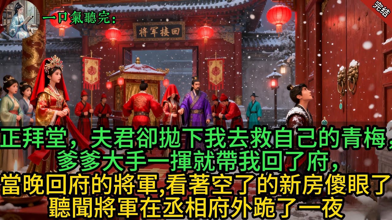 正拜堂，夫君卻拋下我去救自己的青梅，爹爹大手一揮就帶我回了府，當晚回府的將軍，看著空了的新房傻眼了。聽聞將軍在丞相府外跪了一夜