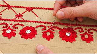 Beautiful Hand Embroidery Neck Design 🌸 Chain Stitch &amp; Flower Neckline Tutorial | Easy Gala Design
