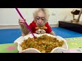 Baby monkey abi learns how to cook delicious fried rice from her mother