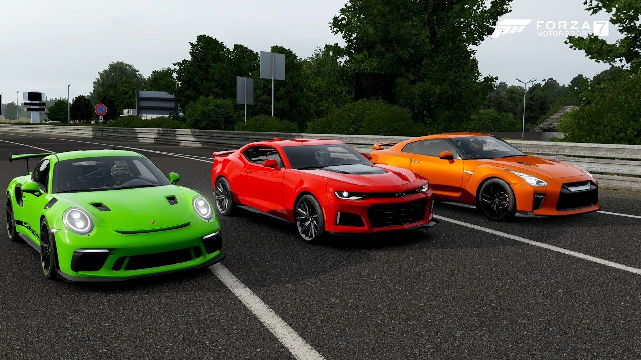 Forza 7 Drag Race 2019 Porsche 911 Gt3 Rs Vs Nissan Gtr 2017 Vs Chevrolet Camaro Zl1 2017 Youtube