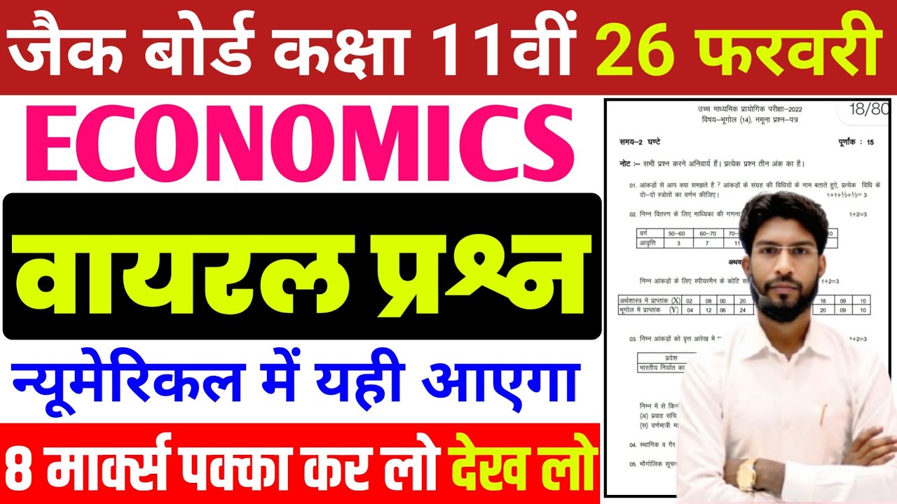 26 फरवरी का वायरल प्रश्न पत्र | Economics Class 11 JAC Board 2026 | JAC Board Class 11 Economics VVI