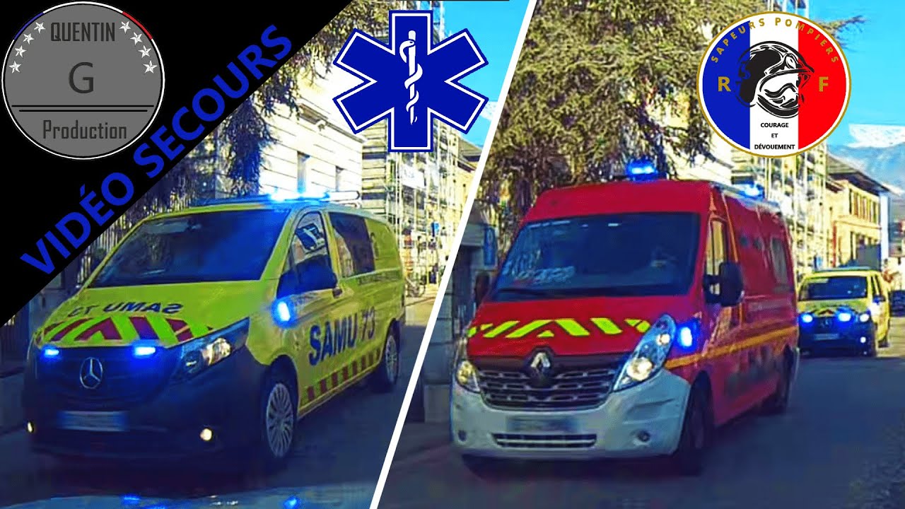 VSAV des POMPIERS ESCORTÉ par le SMUR 73 [VLM SAMU SAVOIE] en URGENCE ...