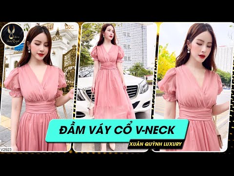 Video Đầm Váy Dự Tiệc Cổ V-Neck Hồng, Thiết Kế Cao Cấp V2923... - youtube