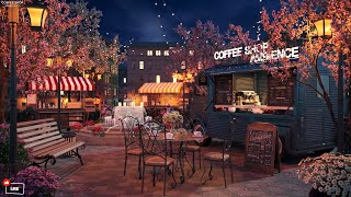 Springtime Park Lights at Coffee Shop Ambience with Relaxing Smooth Jazz Music