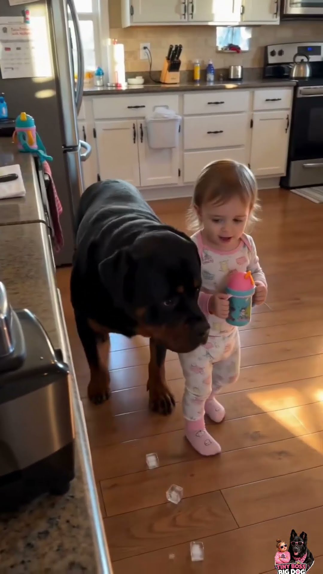 120 Pounds of Dog. Hiding From Ice. Behind a Two-Year-Old. 😂 #dog #puppy #pets #funny #baby