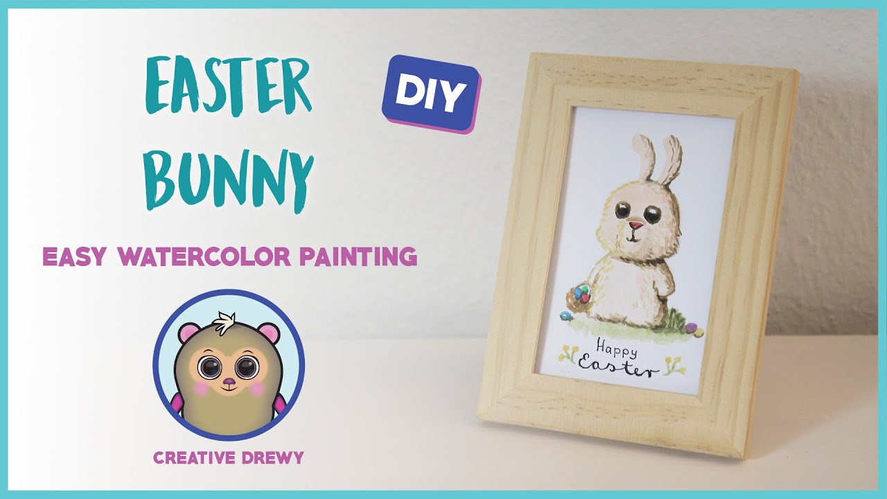 DIY watercolor painting - cute Easter Bunny - home decor - YouTube
