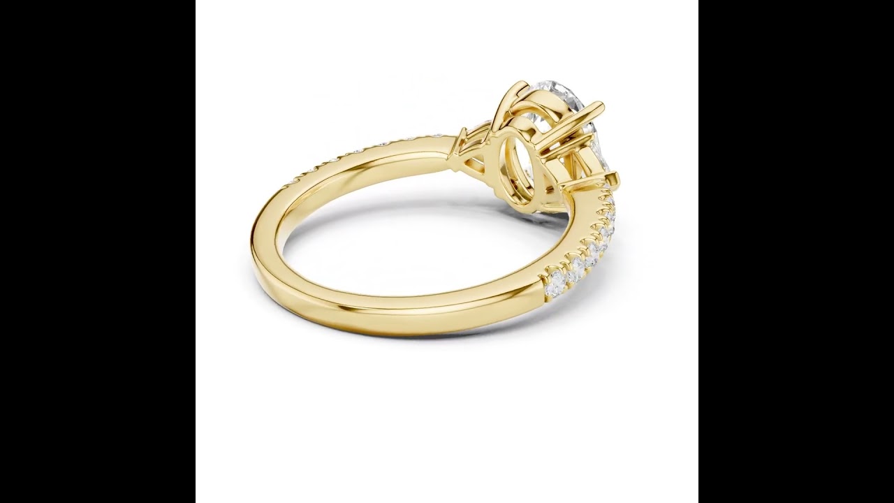 Pave Set Oval Cut Three Stone Engagement Ring