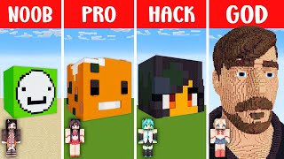 Minecraft YOUTUBERS HEAD Build Challenge - NOOB vs PRO vs HACKER vs GOD