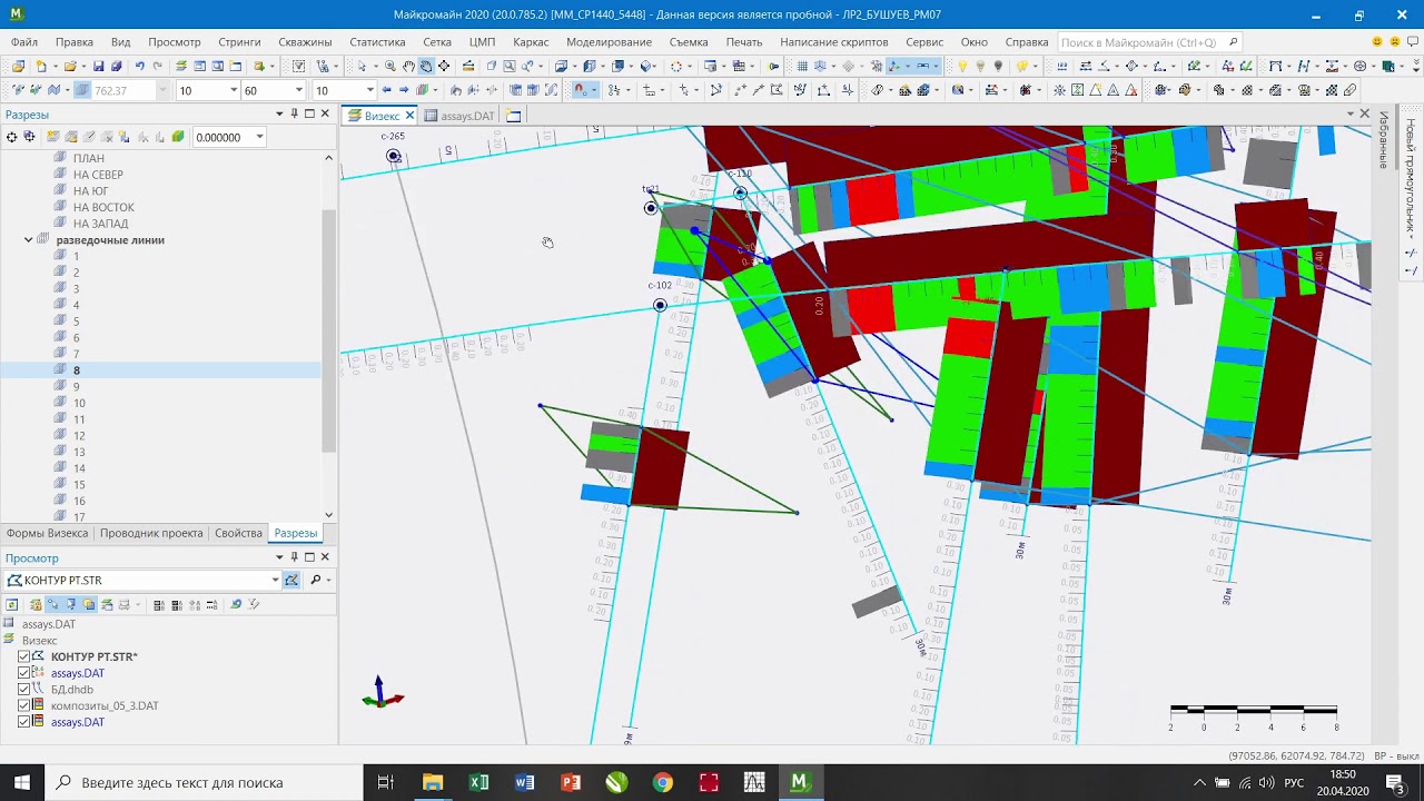 11. Каркасы рудных тел. Micromine. Золоторудное месторождение