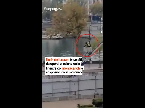 I ladri del Louvre travestiti da operai si calano col montacarichi e scappano via in motorino
